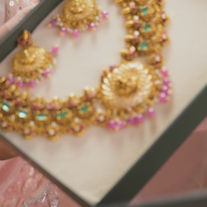 Shreeya Temple Silver Necklace Set