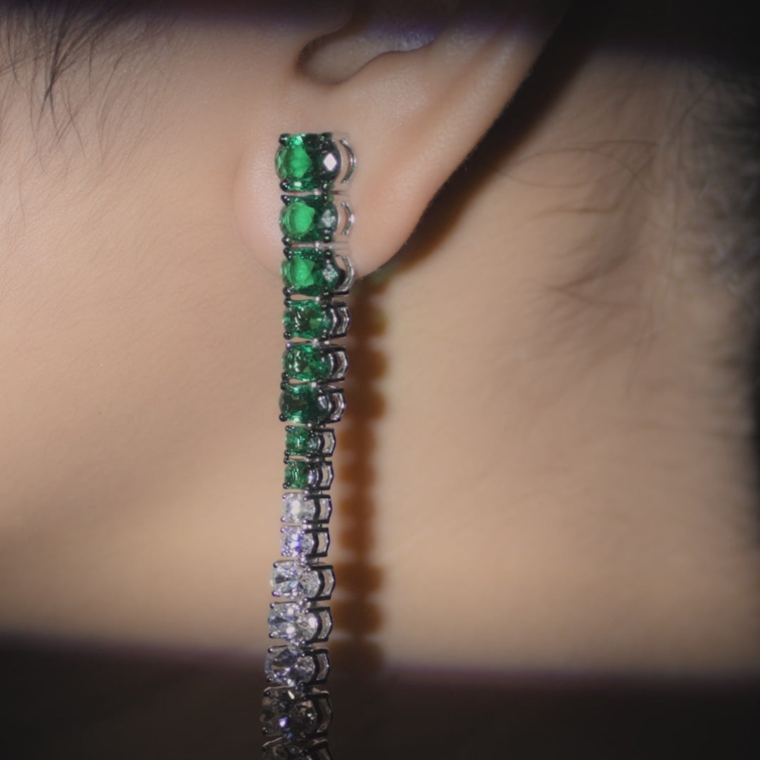 Emeraude Glamour Party Silver Earrings