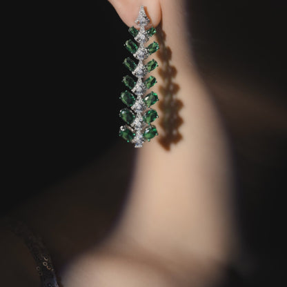 Emeraude Chandelier Silver Earrings