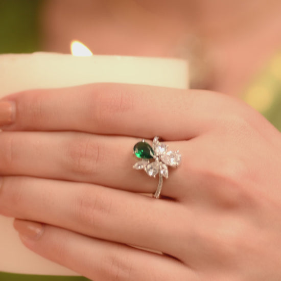 Orya Floral CZ Silver Ring