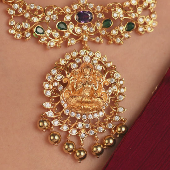 Hartalika Lakshmi CZ Silver Necklace