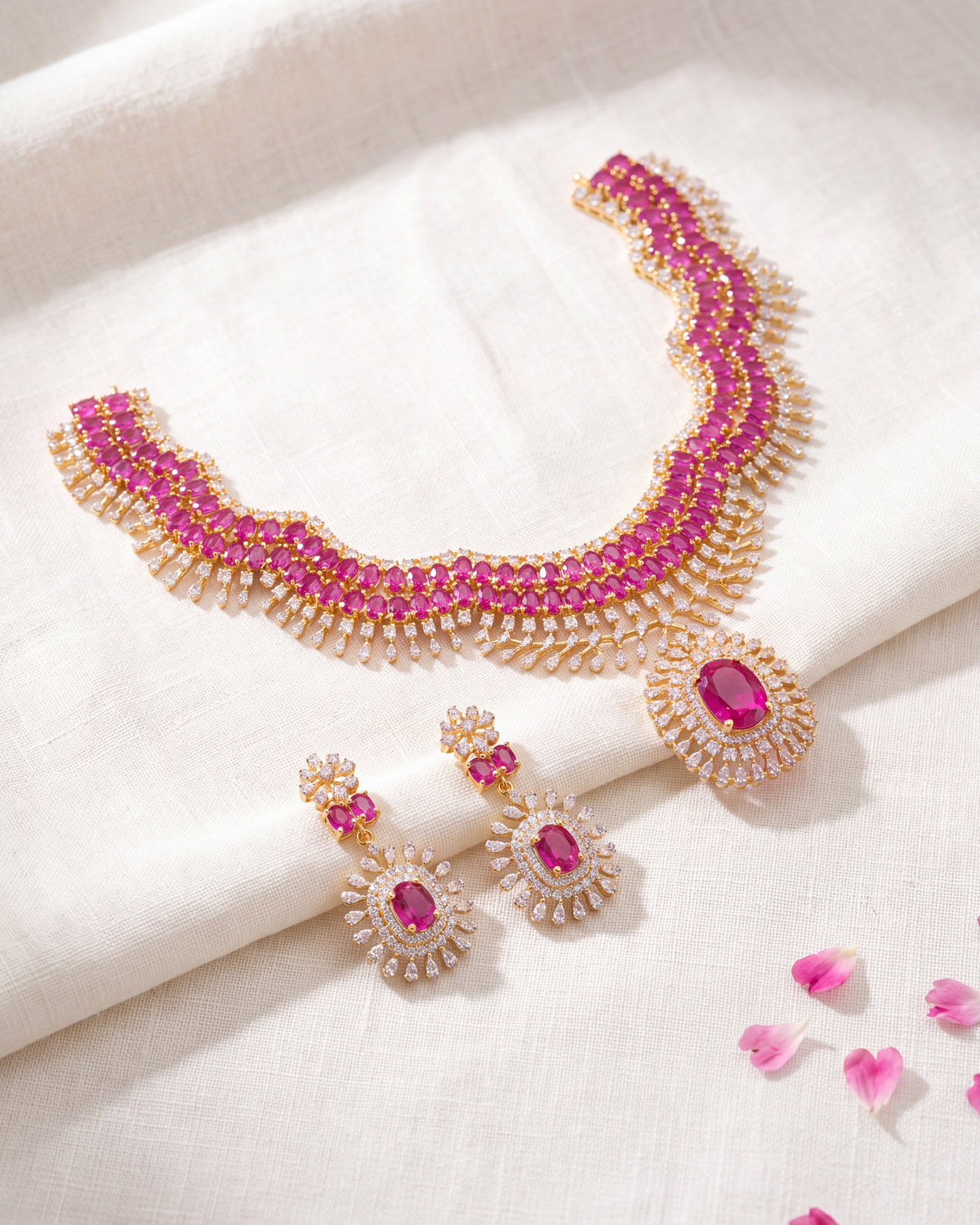 Swari CZ Silver Necklace Set