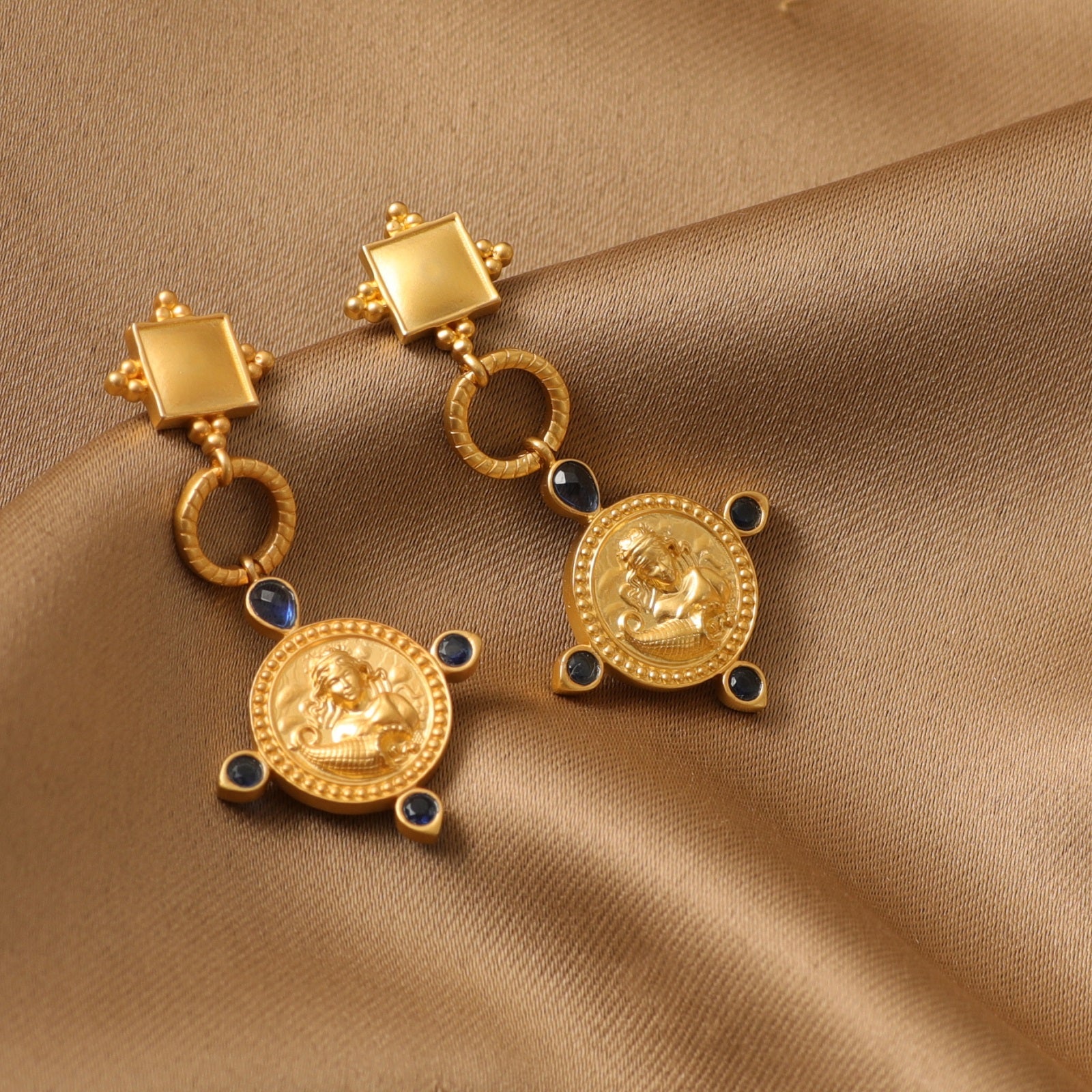 Blue Virgo Zodiac Gold Plated Silver Drop Earrings
