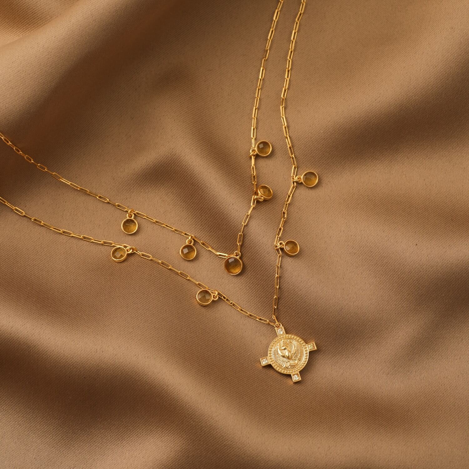 Citrine Scorpio Zodiac Layered Gold Plated Silver Necklace