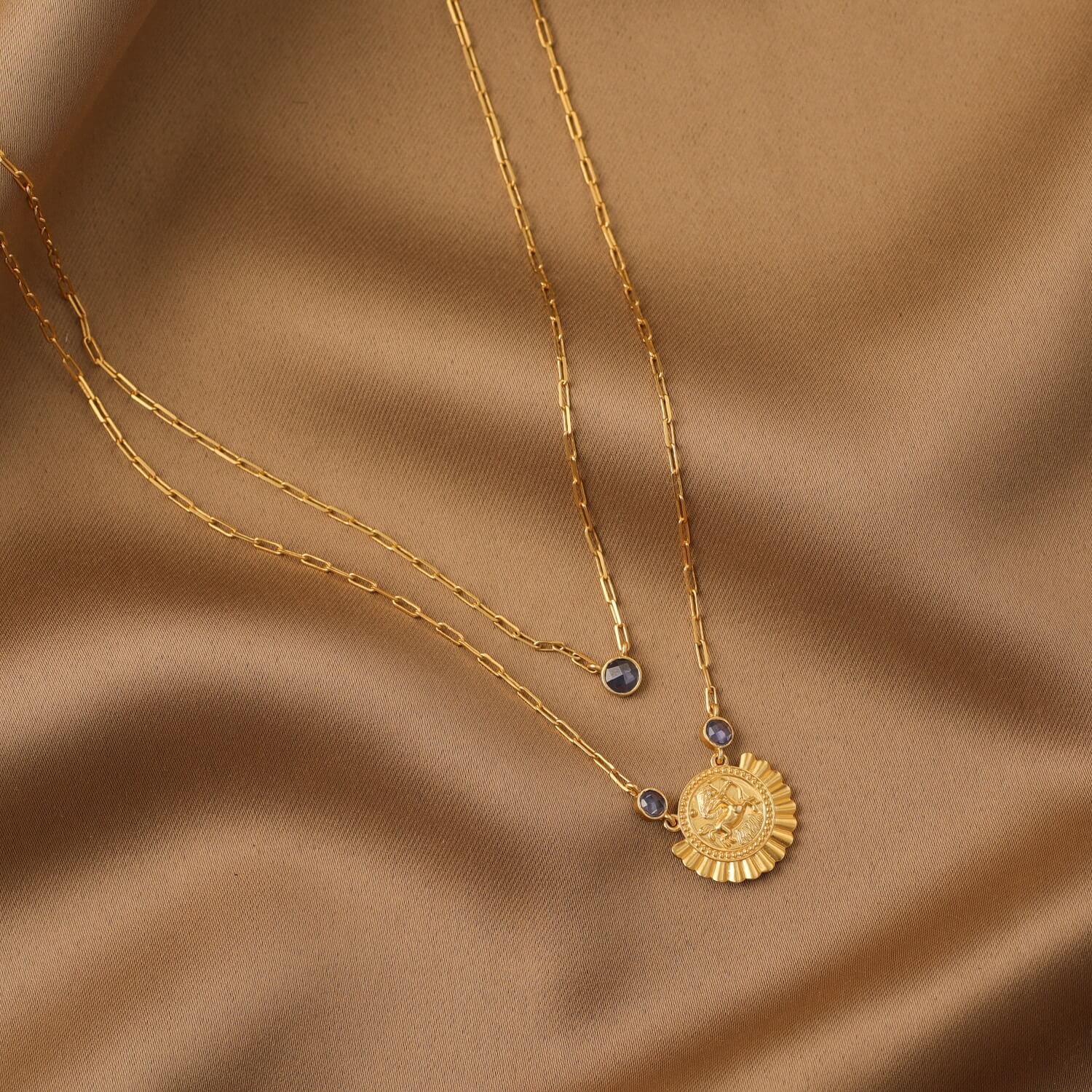 Blue Zircon Sagittarius Zodiac Layered Gold Plated Silver Necklace