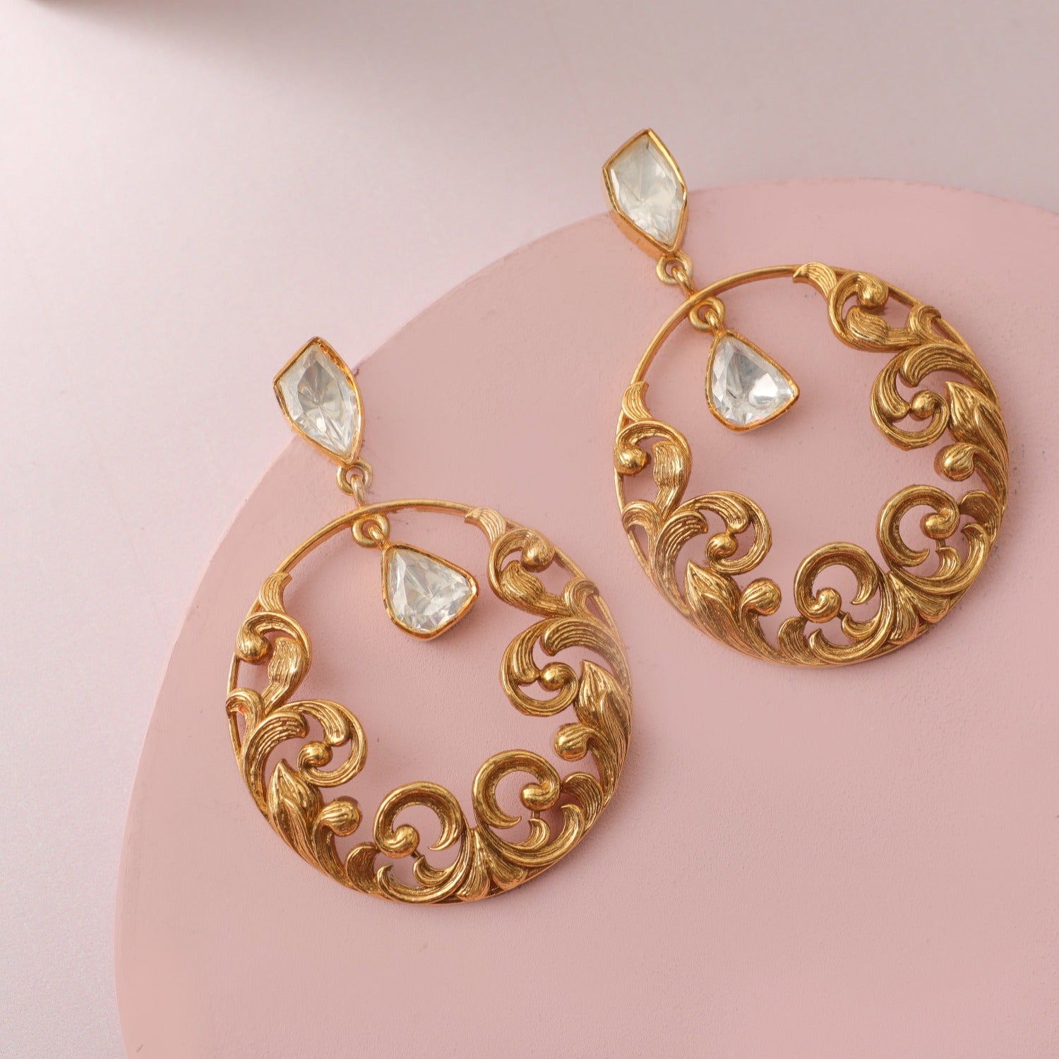 22k yellow gold fabulous handmade filigree work antique designer stud  earrings brides wedding jewelry from Rajasthan India er163  TRIBAL  ORNAMENTS