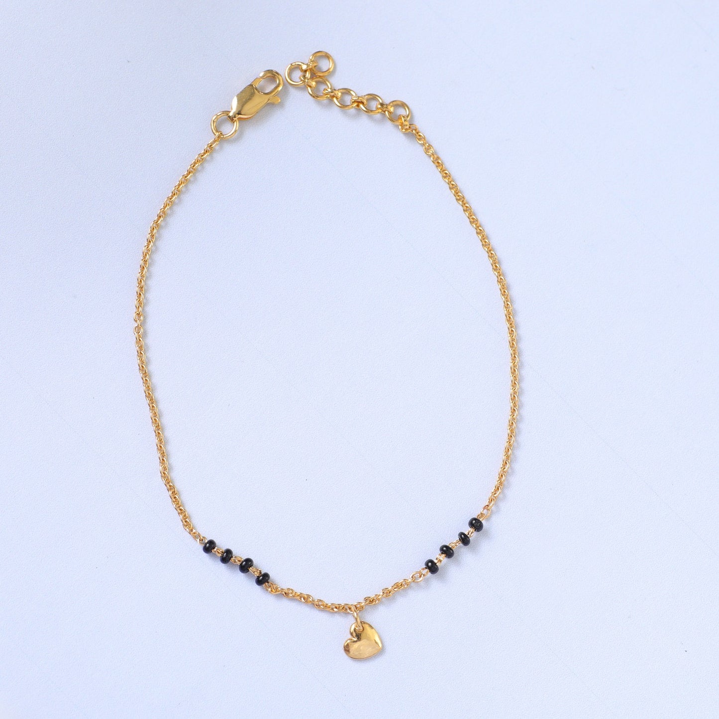  Elegant Heart Silver Black Bead Bracelet