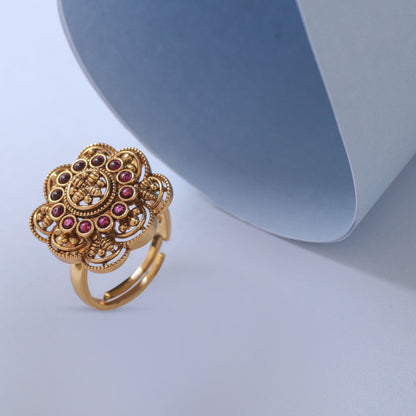 Swara Square Floral Silver Ring