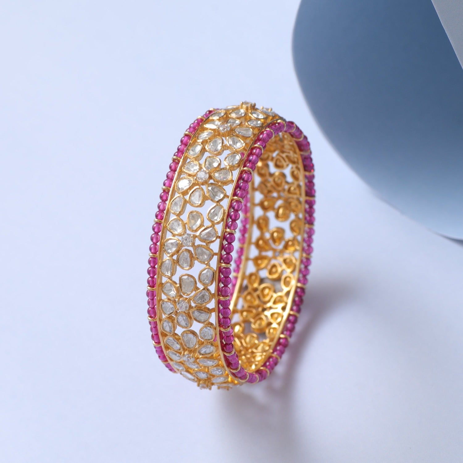 Moissanite Grand Floral Silver Bangle 