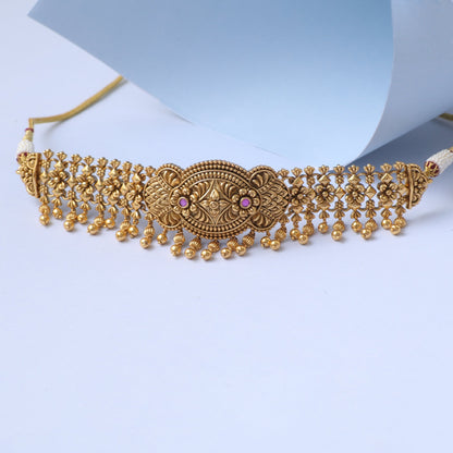 Swara Floral Silver Choker Set