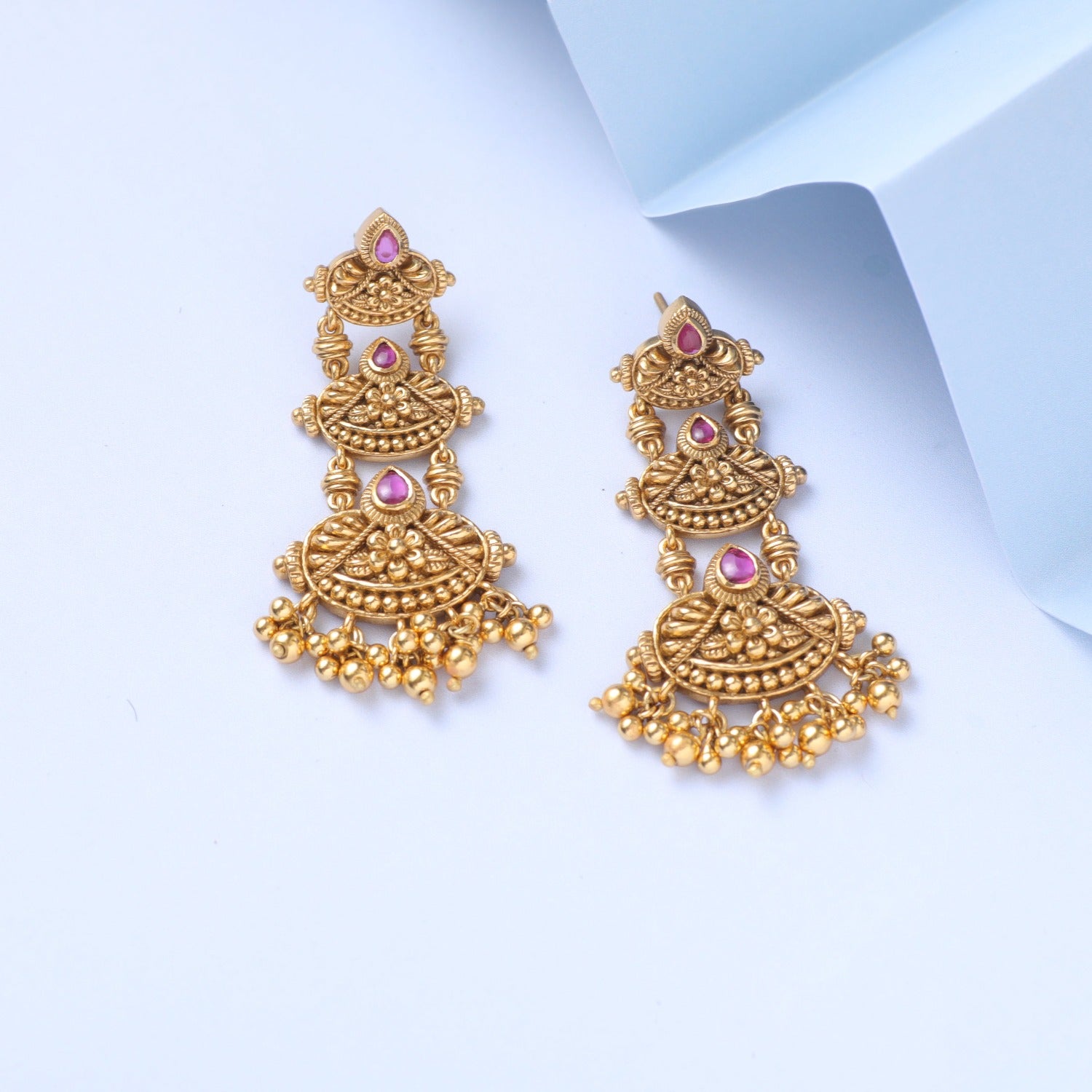 Swara Three Layer Floral Silver Drop Earrings