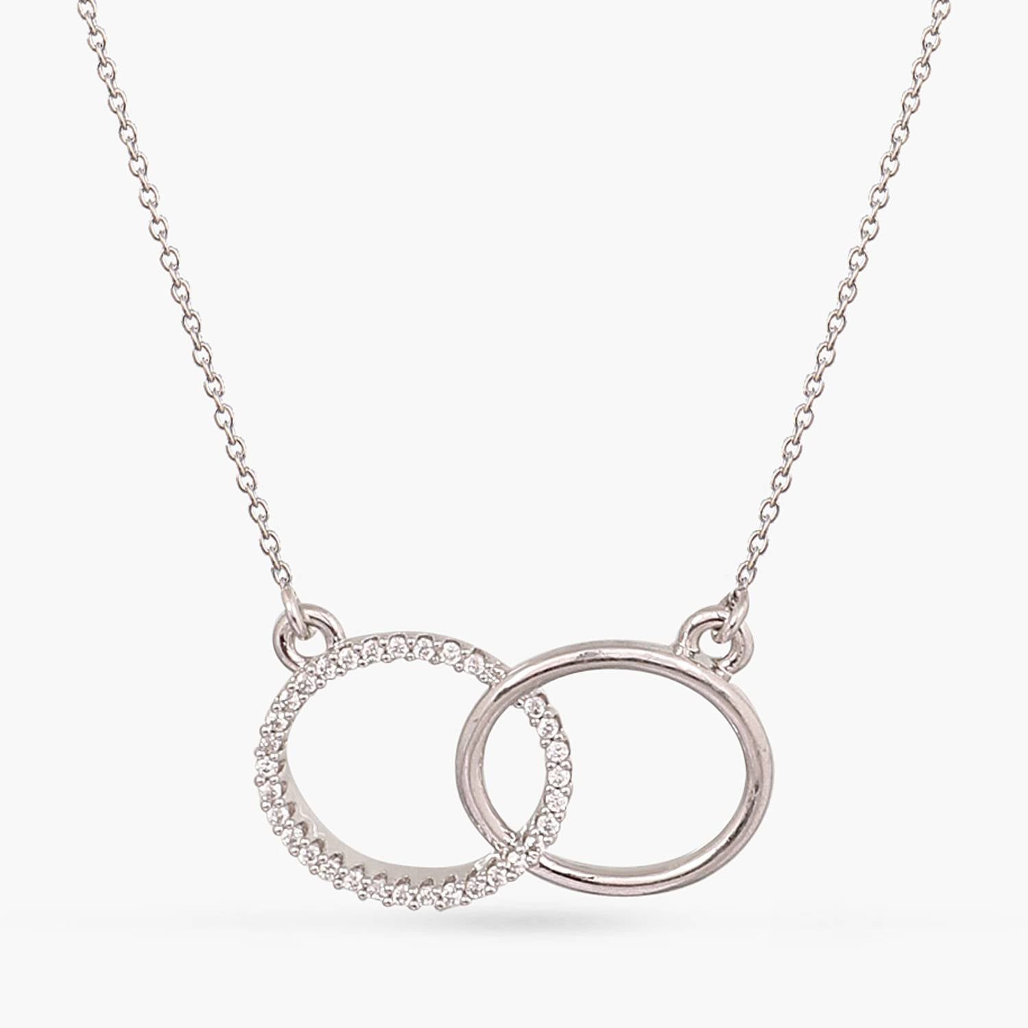 Adjustable Necklace with Double Line Ring Pendant - Silver | APM Monaco