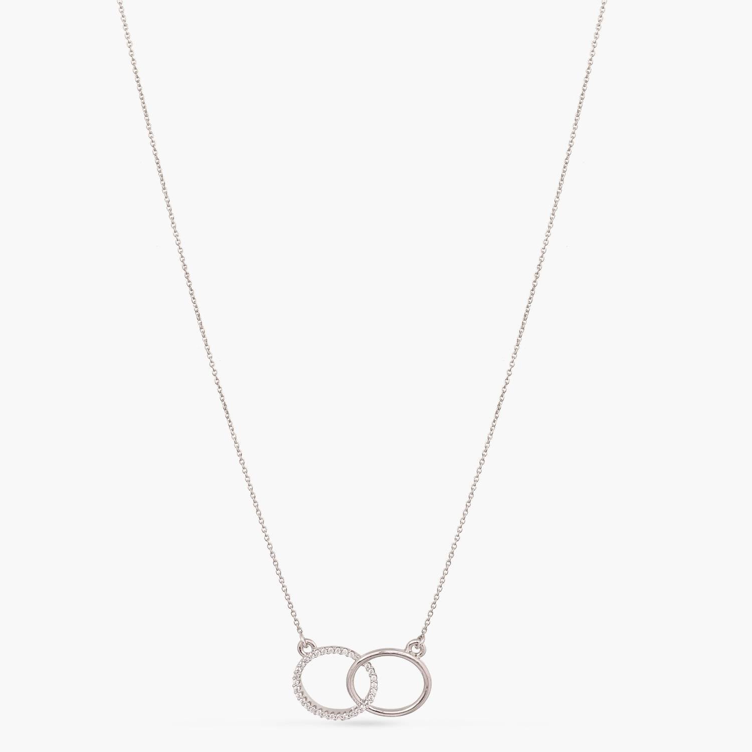 Discover Double Ring Charm CZ Delicate Silver Pendant Necklace