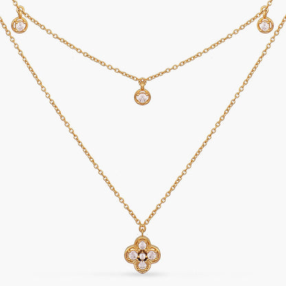 Double Layer CZ Charm Dainty Silver Necklace