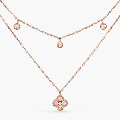Double Layer CZ Charm Dainty Silver Necklace
