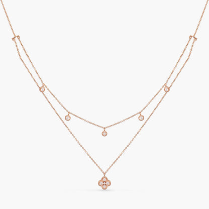 Double Layer CZ Charm Dainty Silver Necklace