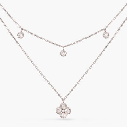 Double Layer CZ Charm Dainty Silver Necklace