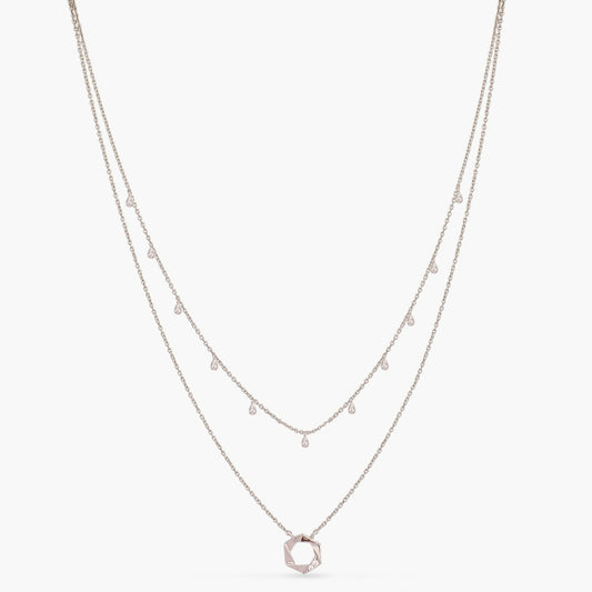 Two Layer CZ Charm Dainty Silver Necklace