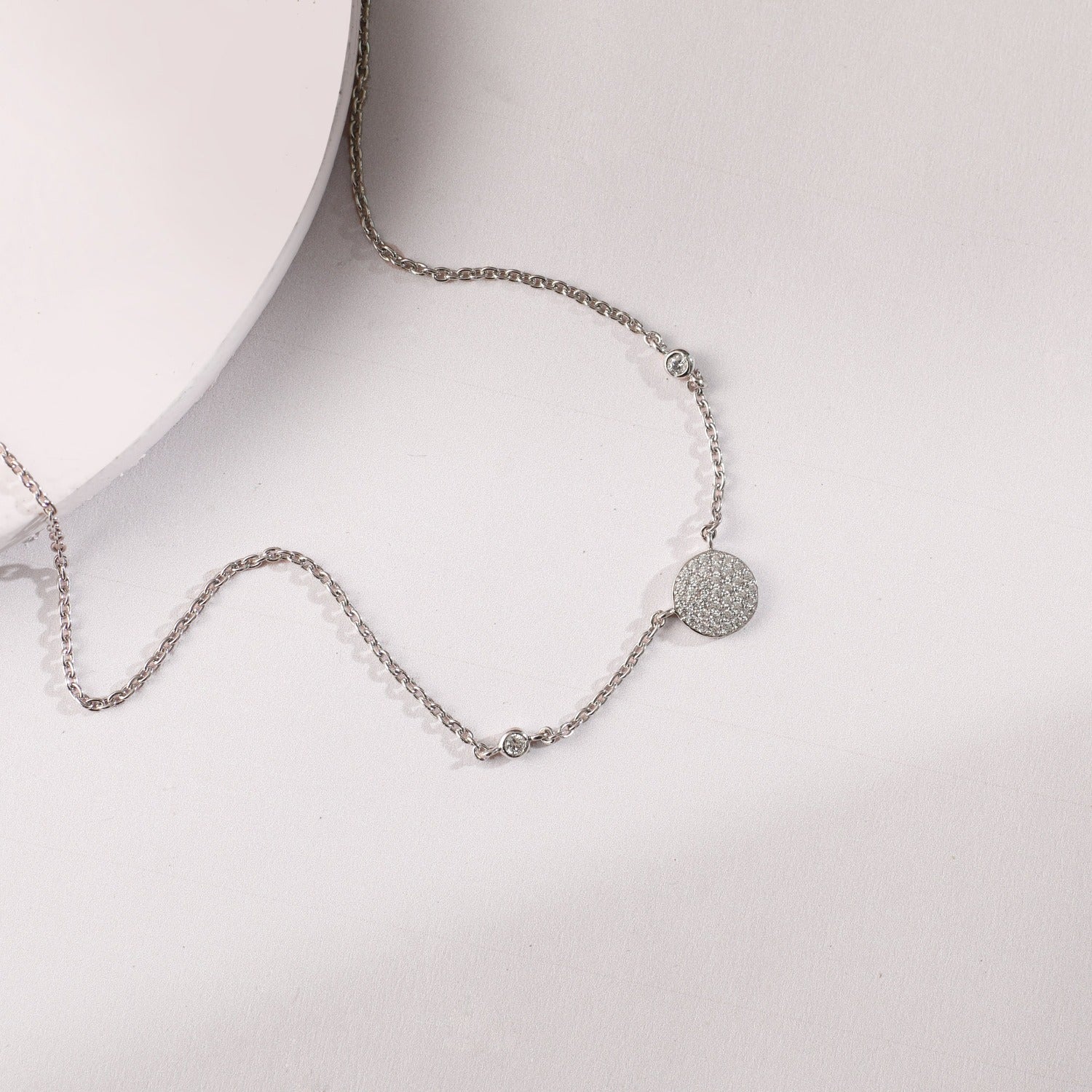 Single CZ Charm Delicate Silver Necklace