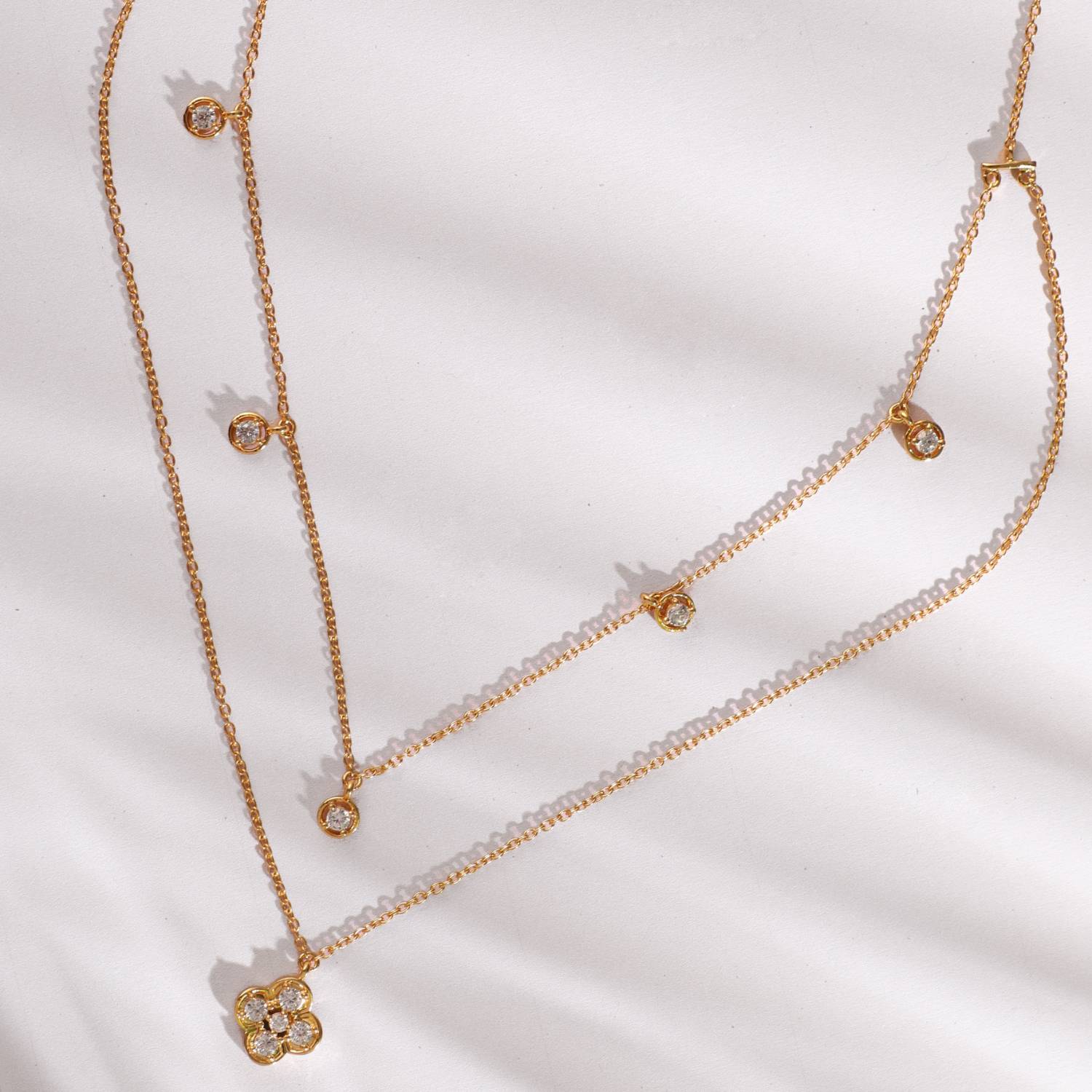 Double Layer CZ Charm Dainty Silver Necklace