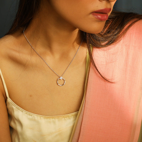 Dainty Silver Chain Necklace, Delicate Circle Layered Pen... | Elk & Bloom  | SilkFred UAE