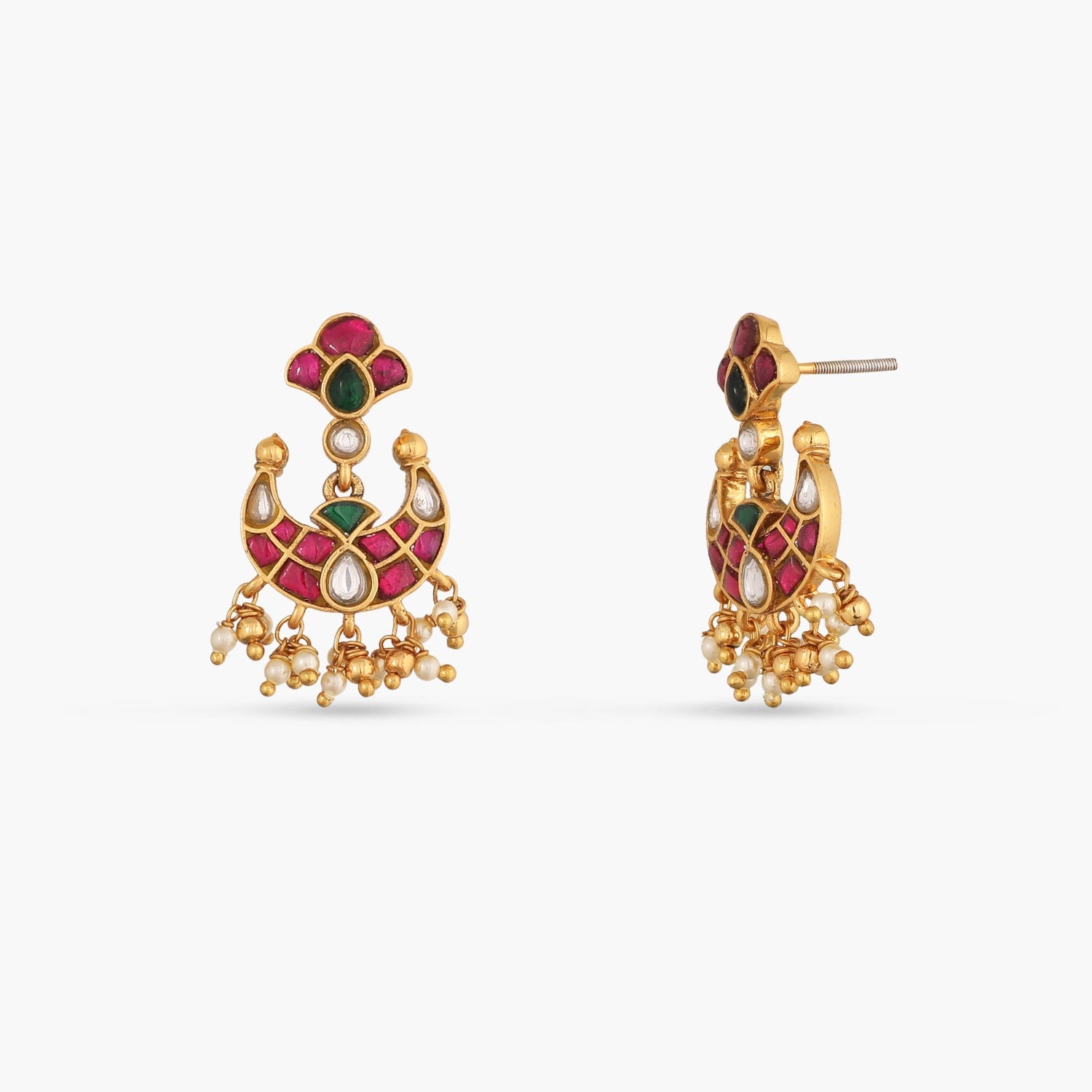 Arni Polki Moon Chaandbali Silver Earrings