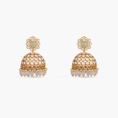 Glaze Floral Moissanite Silver Jhumki Earrings