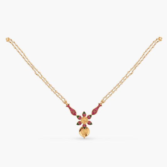 Matsya Pearl String Floral Silver Necklace