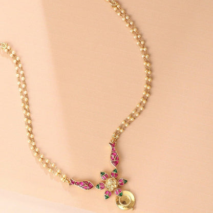 Matsya Pearl String Floral Silver Necklace