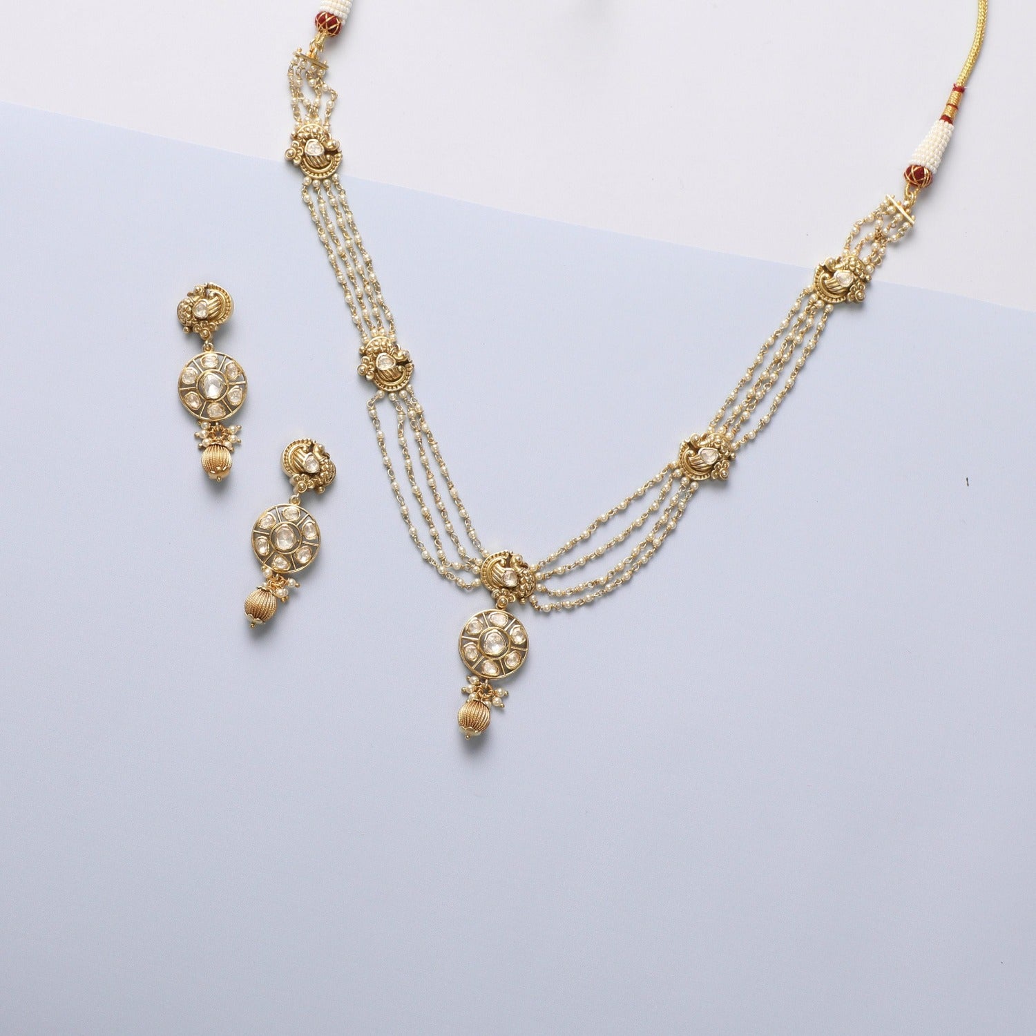 Ada Moissanite Pearl Tassel Silver Necklace Set
