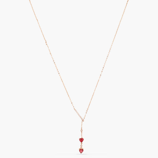 Heart CZ Charms Drop  Silver Necklace