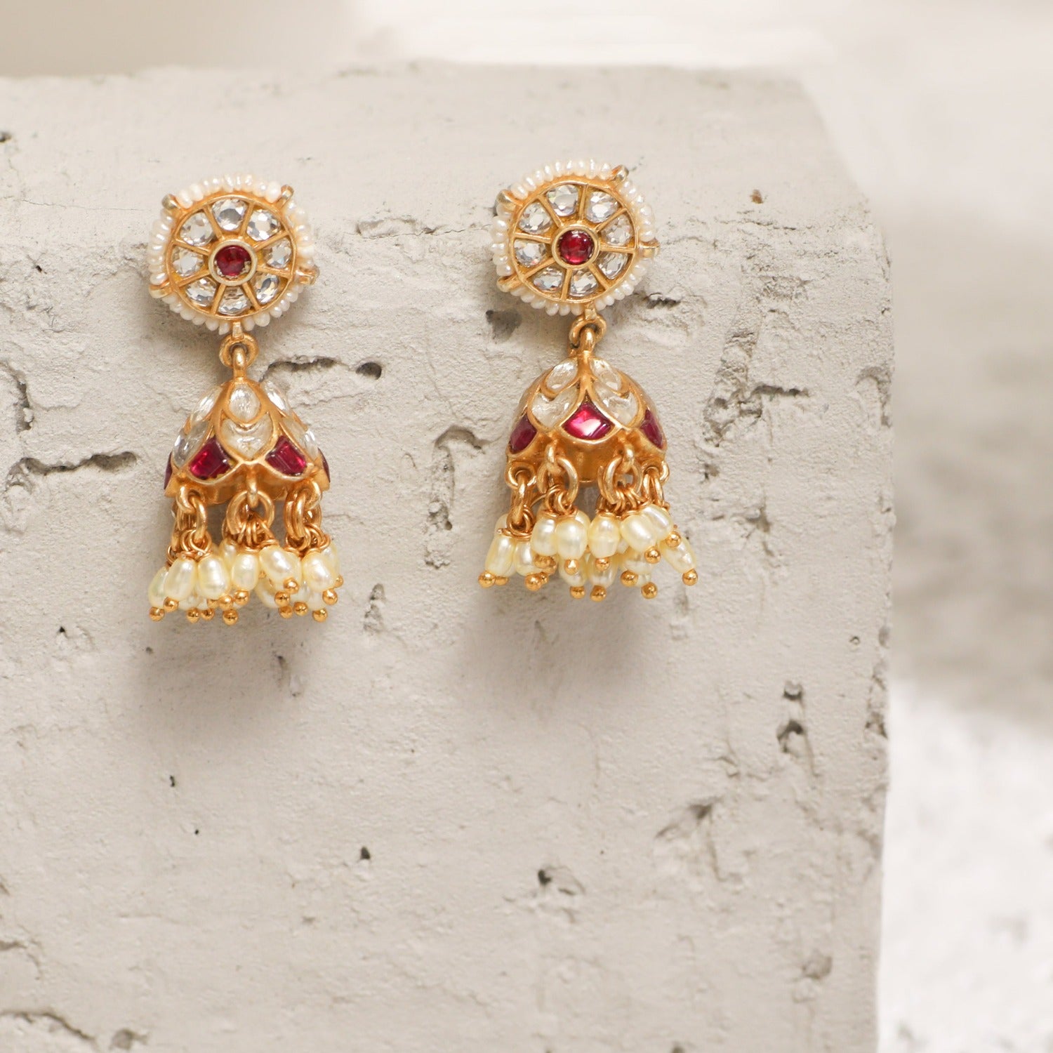 Beautiful one gram gold lotus ear studs studded with multi color kempu  stones lakshmi one gram