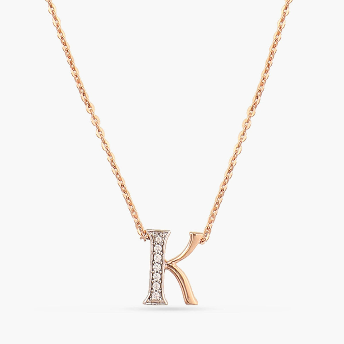 Diamond Initial Letter Pendant Necklace Rose Gold P