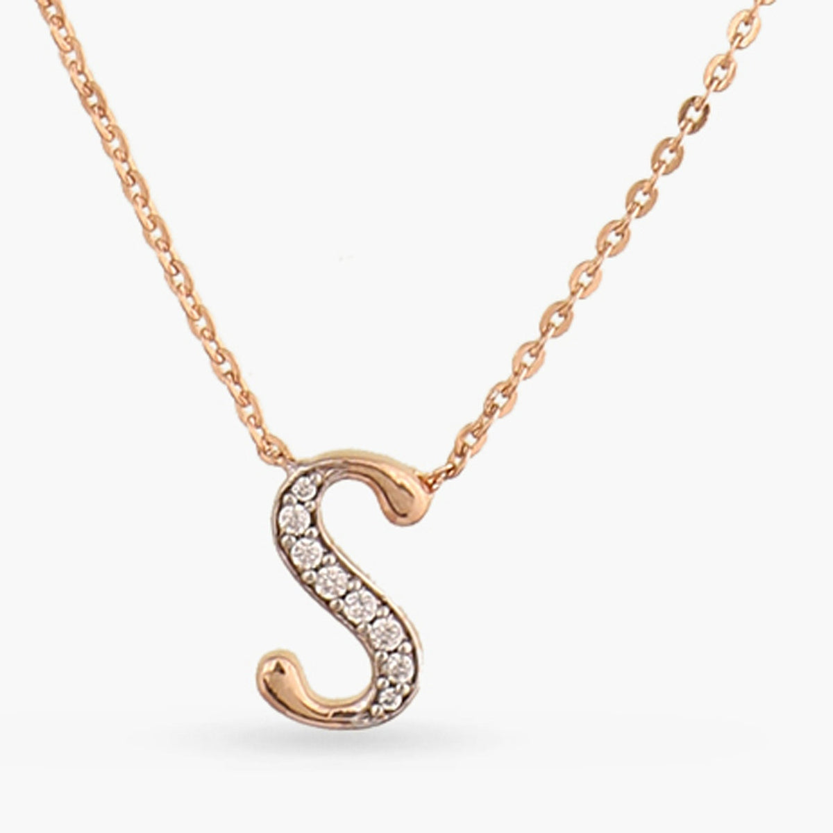 Sterling Silver 925 Cz Initial Letter S Pendant Necklace 9mm(0.35