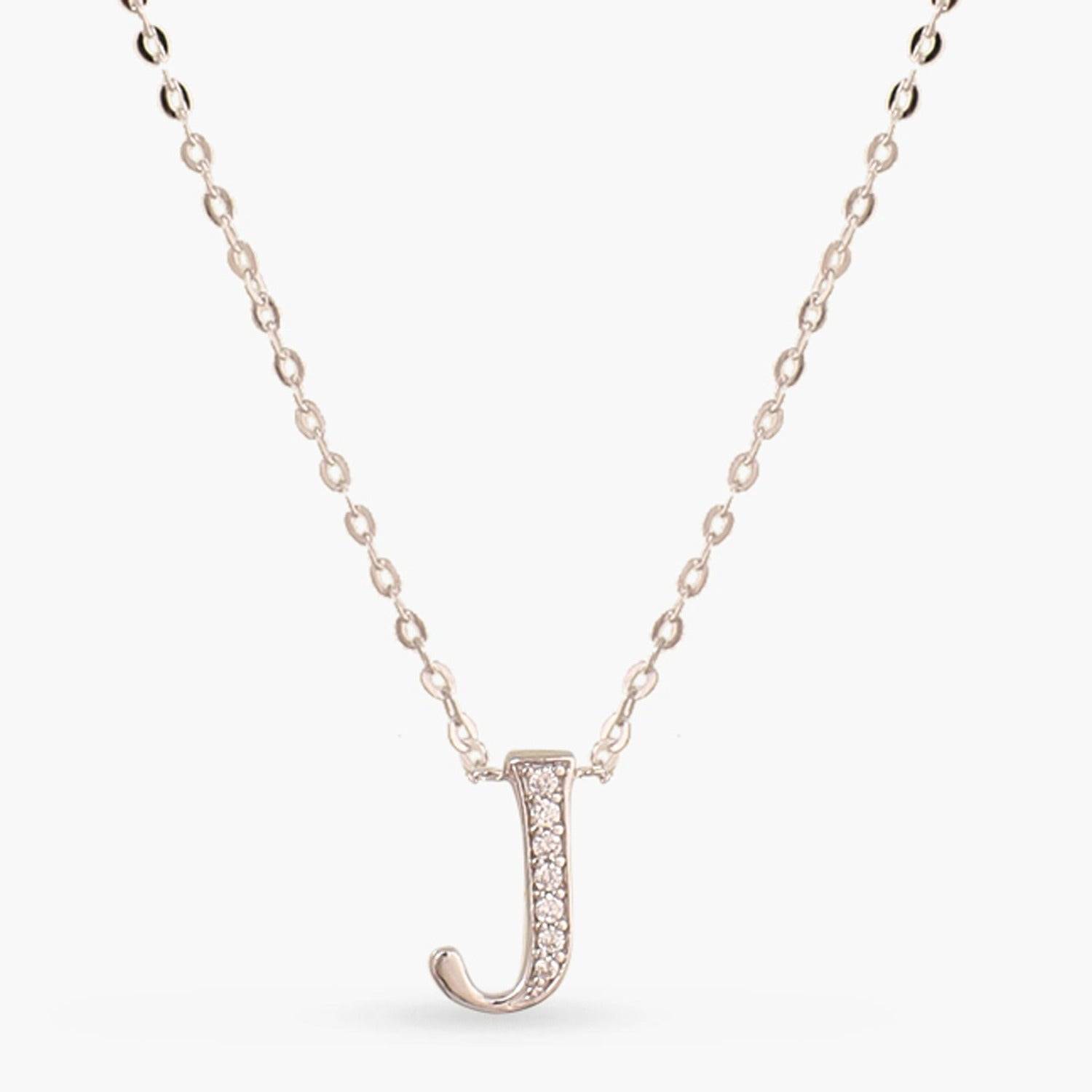 Alphabet Charms CZ White-Gold Plated Silver Necklace