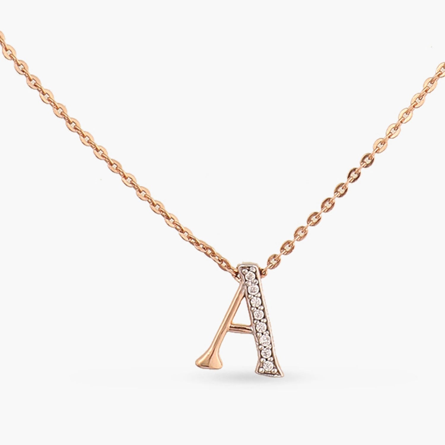 Alphabet Charms CZ Rose-Gold Plated Silver Necklace