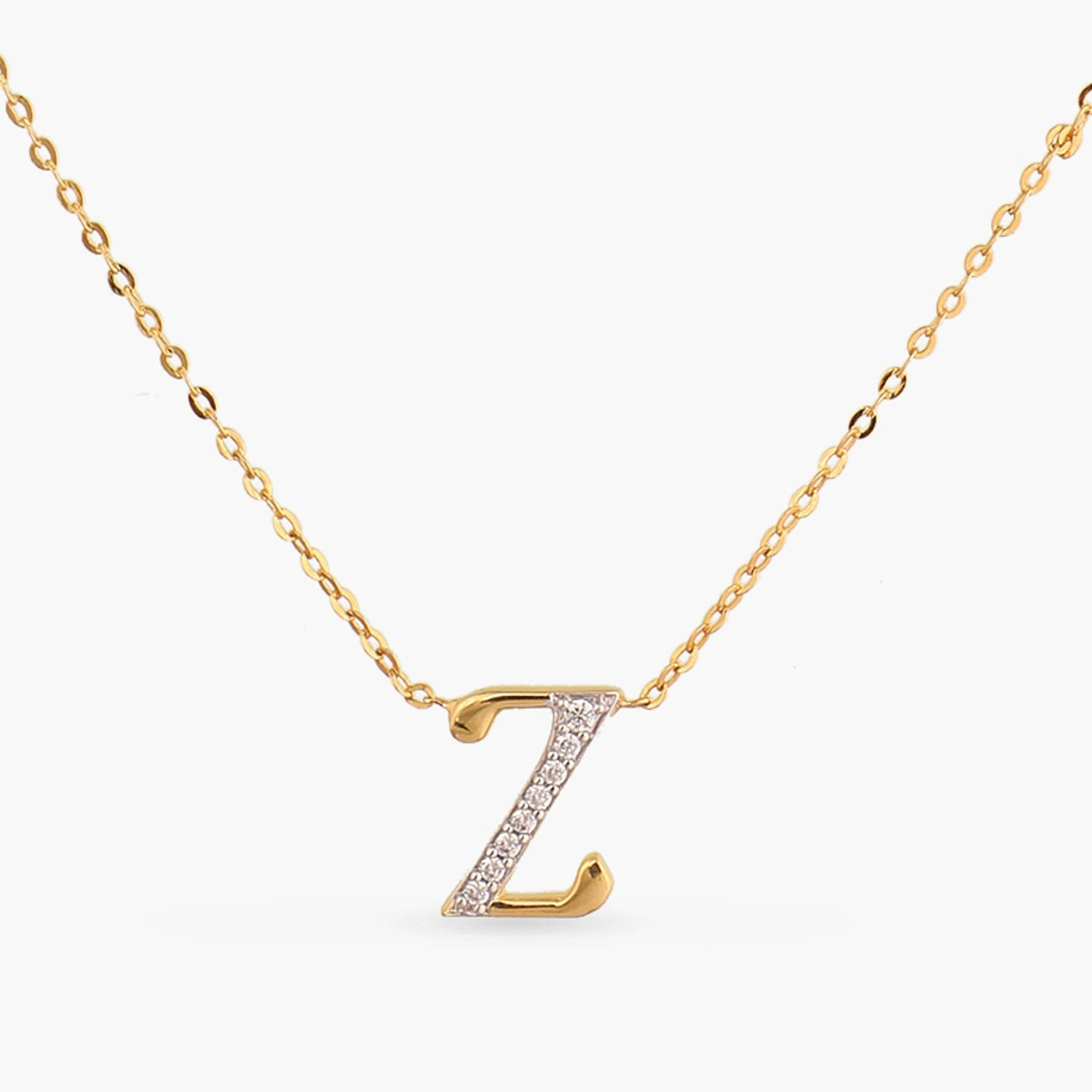 Alphabet Charms CZ Gold Plated Silver Necklace