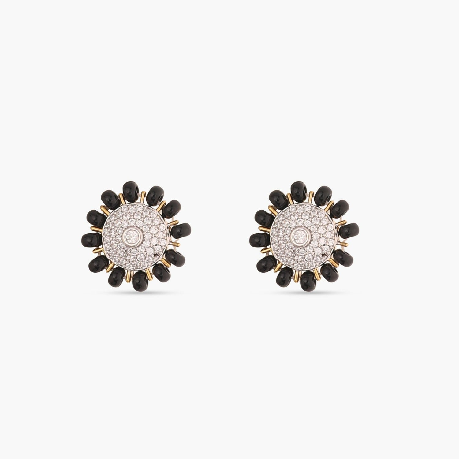 Floral CZ Silver Mangalsutra Stud Earrings
