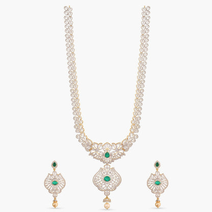 Advaya Grand CZ Silver Long Necklace Set