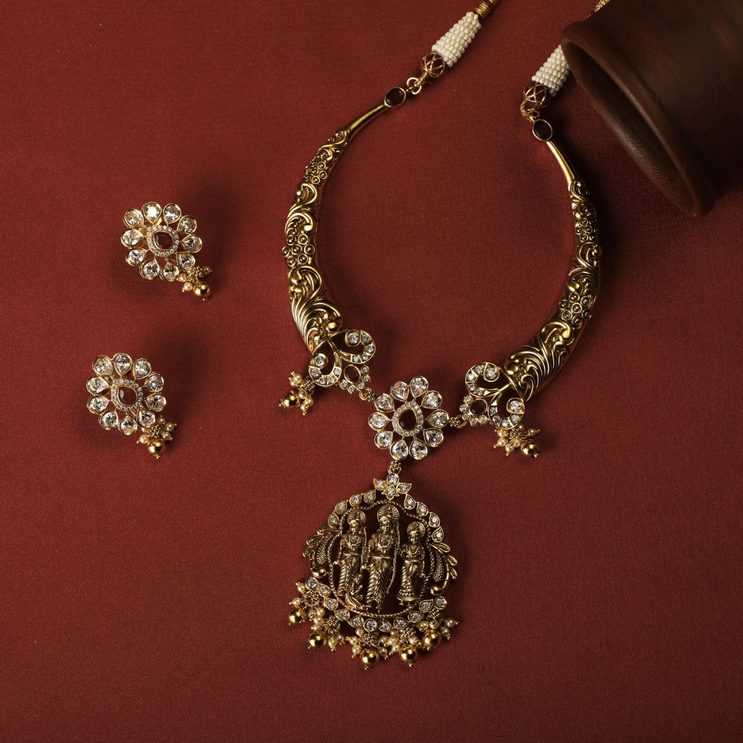Ramparivar necklace big kasu with stud earrings - Swarnakshi Jewelry