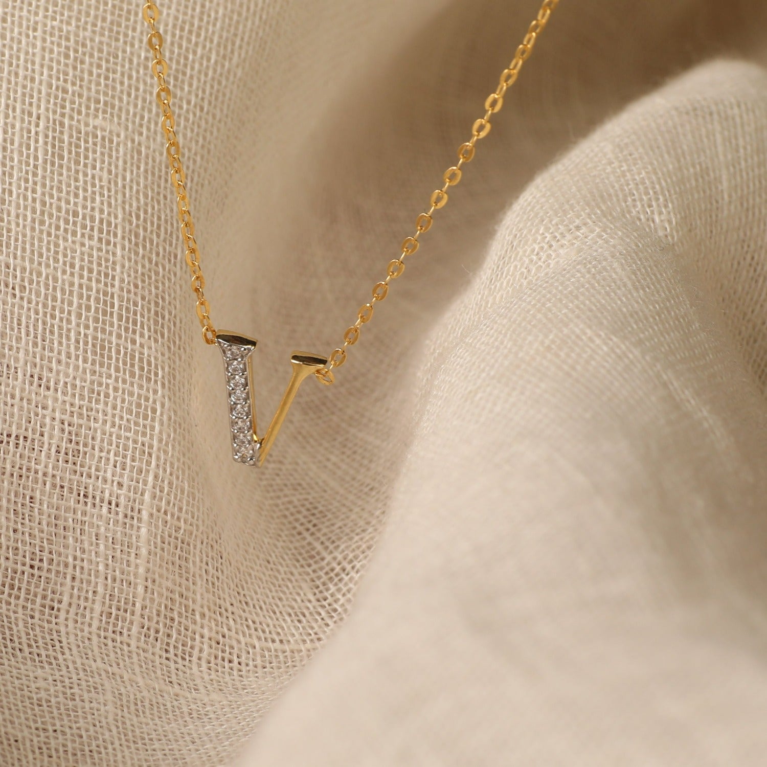 Alphabet Charms CZ Gold Plated Silver Necklace