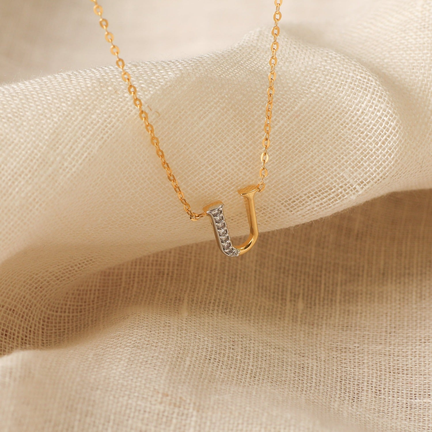 Alphabet Charms CZ Gold Plated Silver Necklace