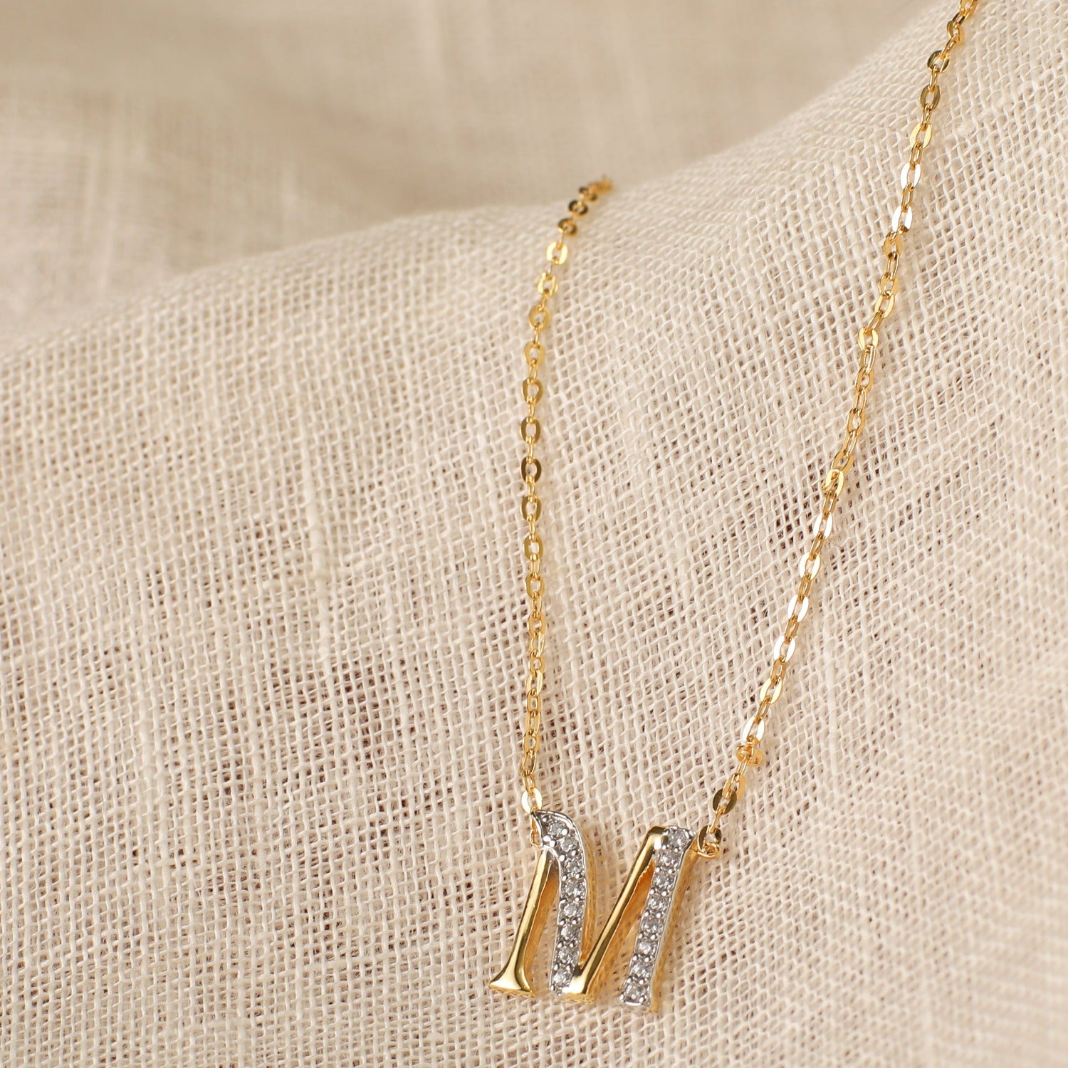 Alphabet Charms CZ Gold Plated Silver Necklace