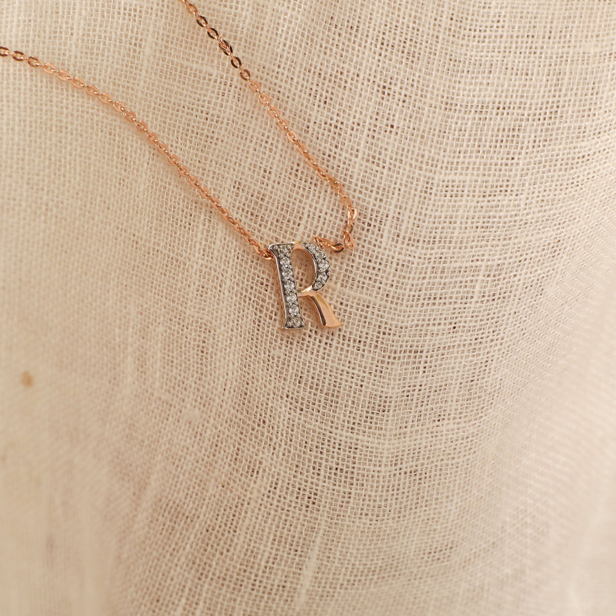 Rose Gold Plated Initial Necklace Letter J Created with Zircondia® Crystals  by Philip Jones Jewellery