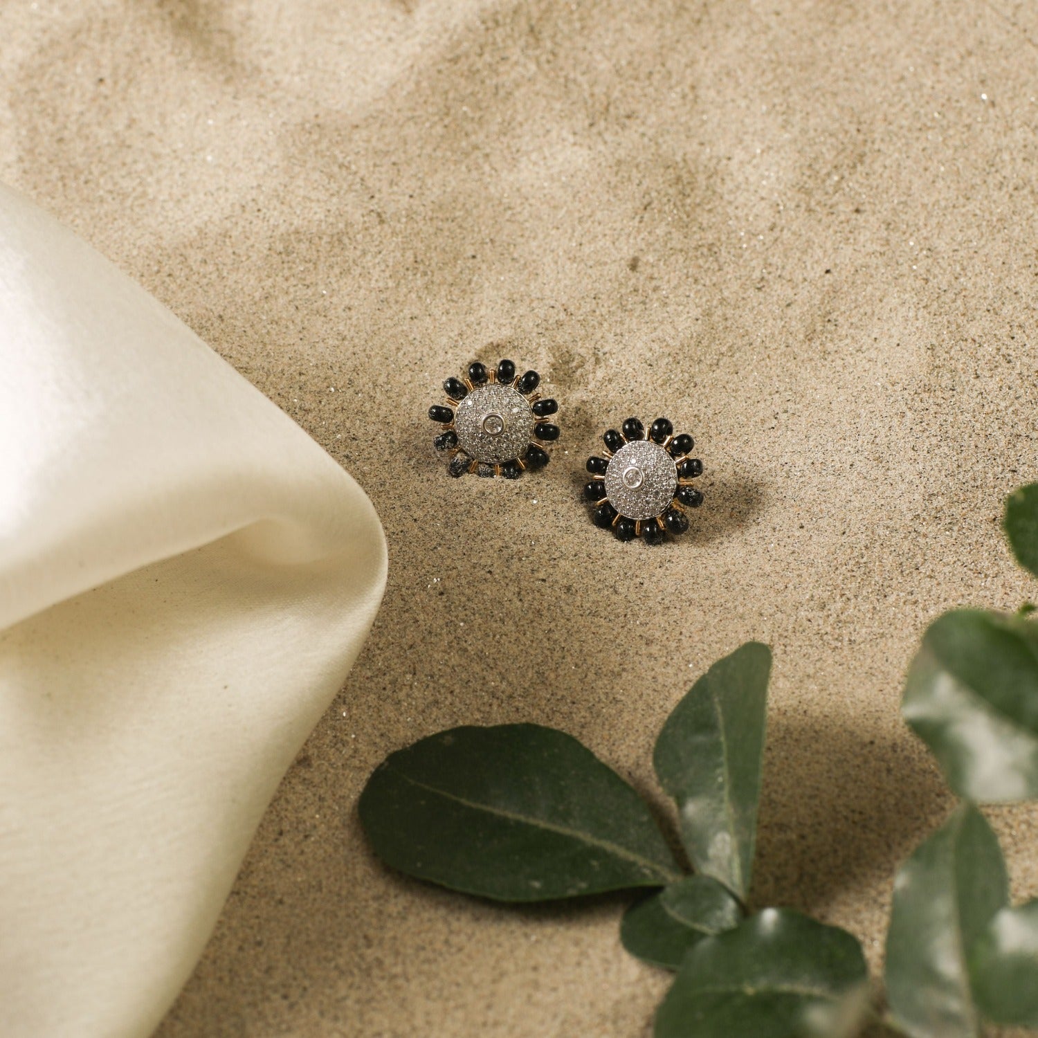 Floral CZ Silver Mangalsutra Stud Earrings