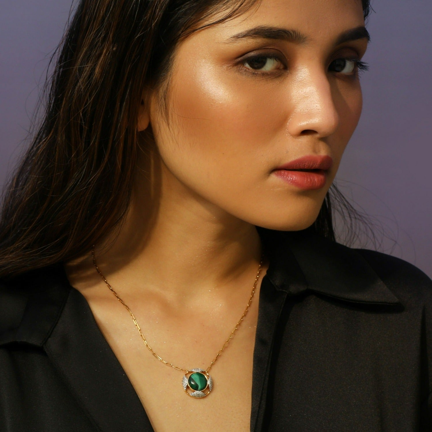 Malachite Geometric Round Charm Necklace