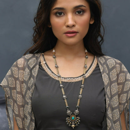 Turquoise Statement Silver Long Necklace