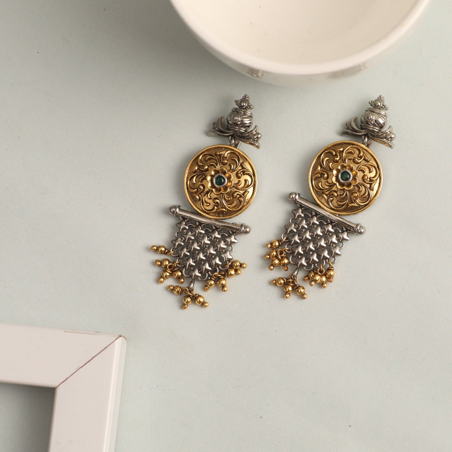 Parvarr Womens Gold Oxidized Earrings and Maang TikkaBlue