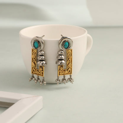Turquoise Oxidized Silver Drop Earrings