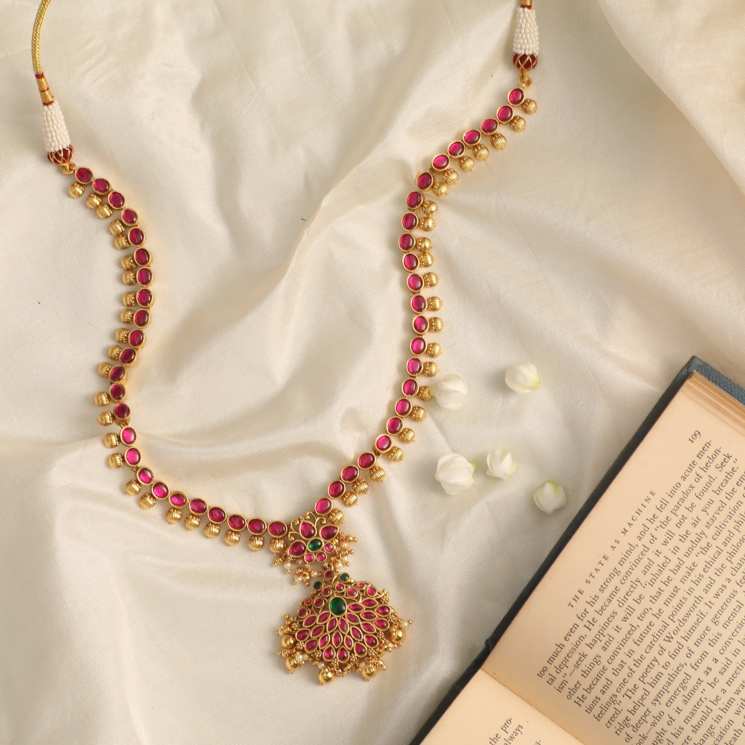 Krishna Jewellers: Ruby Uncut Diamond Gold Kundan Choker Necklace Set